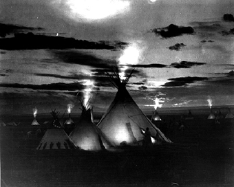 A Blackfoot encampment at twilight